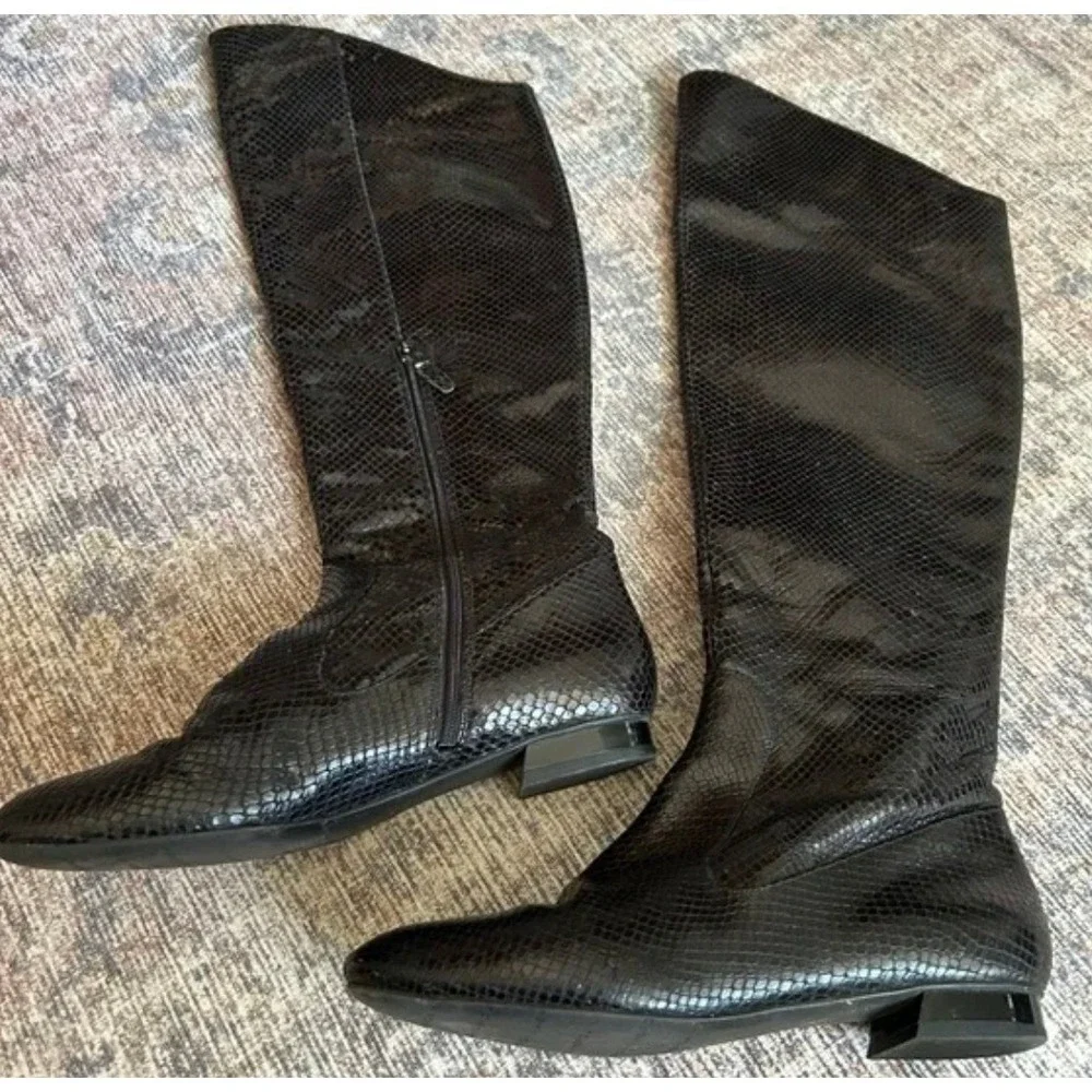 Via Spiga Black Kailey Leather Snake Embossed Knee-High Boot SZ 8.5
